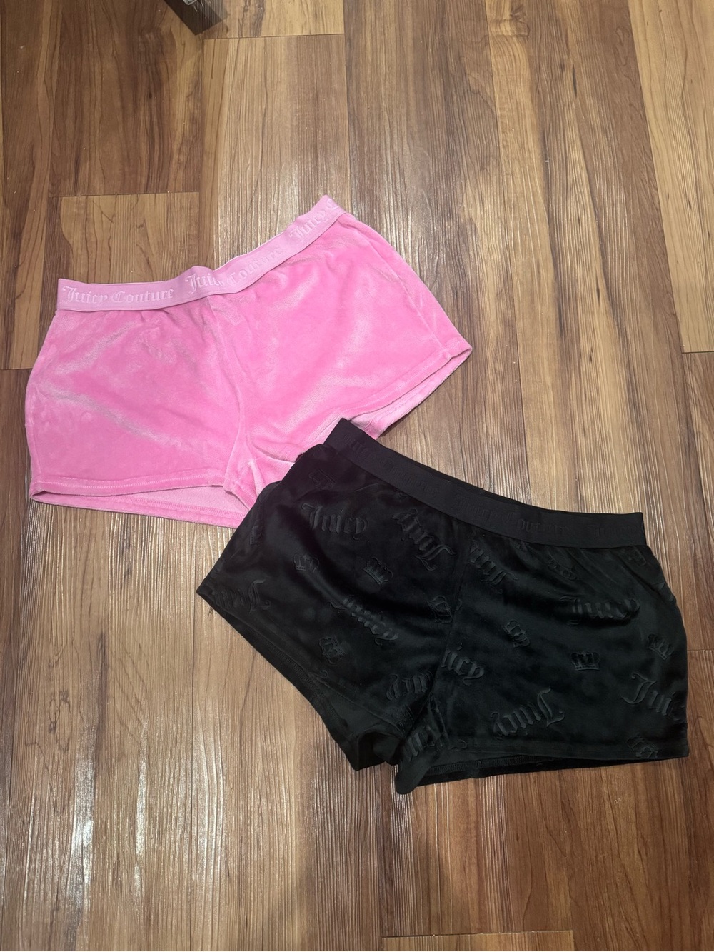 Juicy Couture Pink and Black Velour sleep Shorts Set